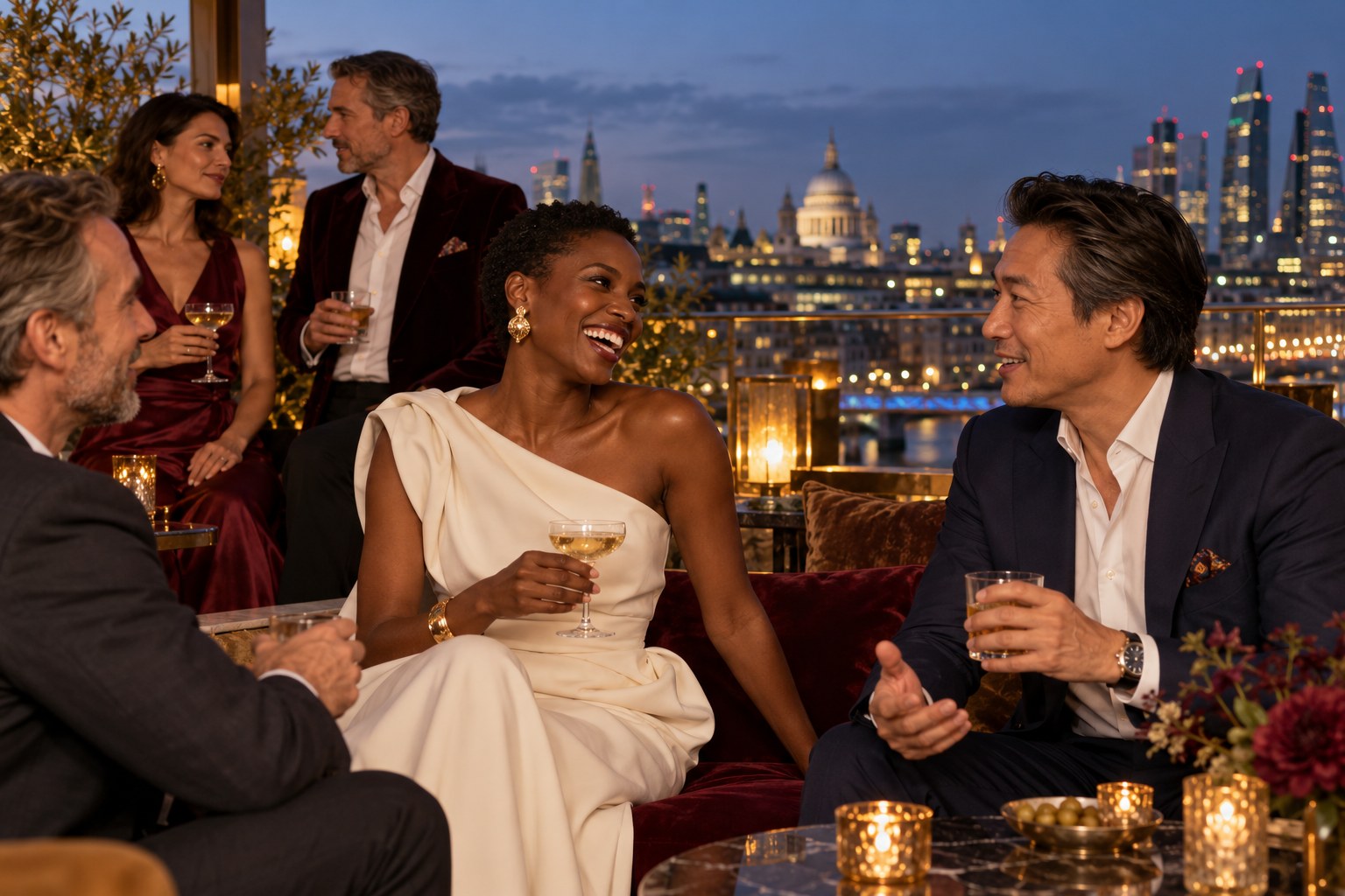 A candlelit London dinner table set for warm conversation