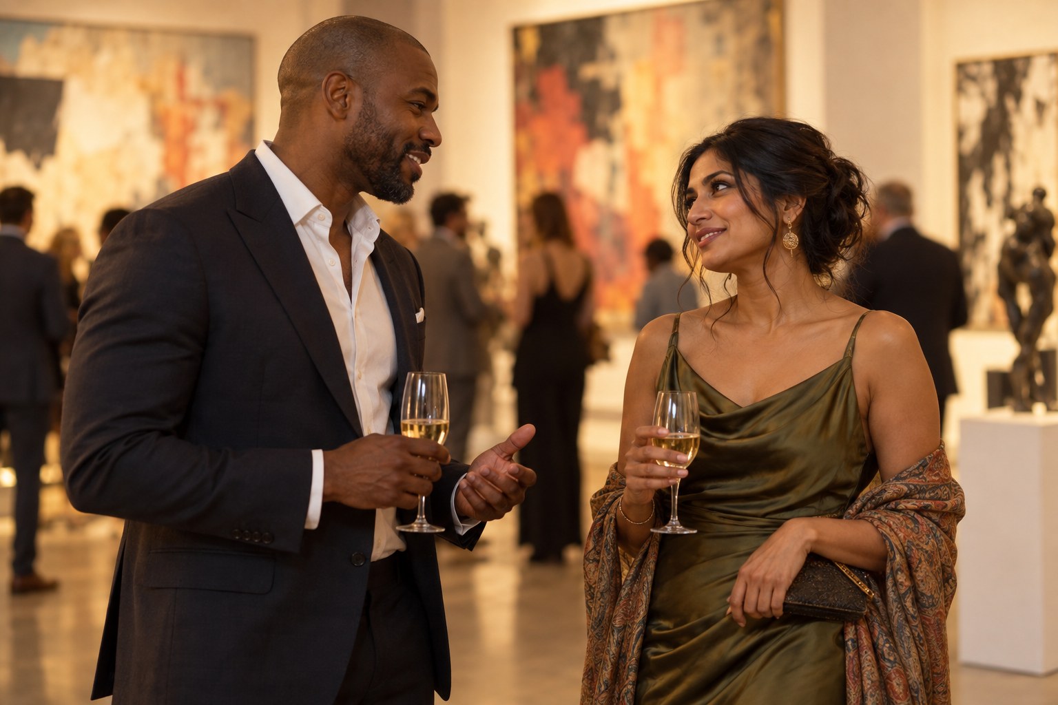 A new guest arriving at an elegant evening gathering