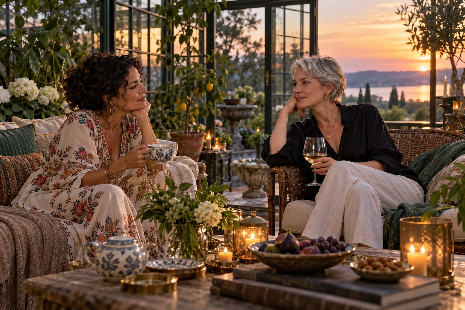 A relaxed drinks conversation in an intimate London setting